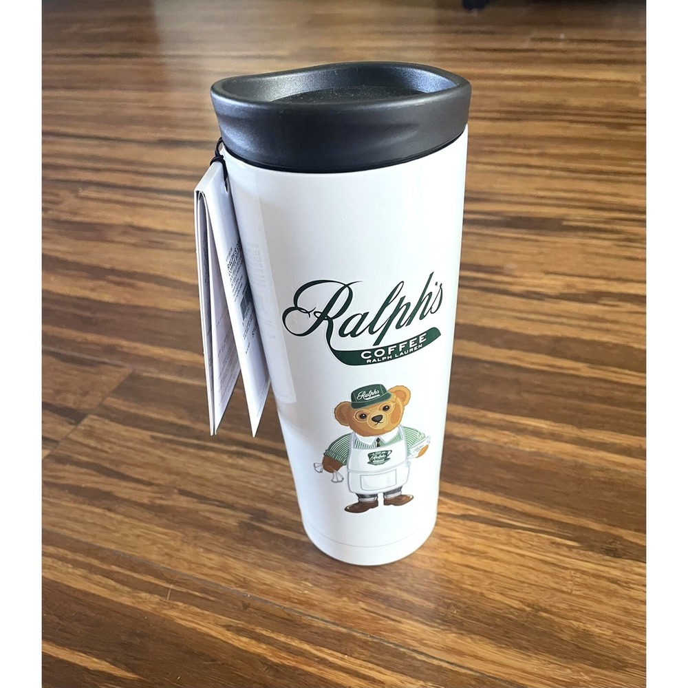 Polo Ralph Lauren Barista Bear Coffee Tumbler Travel Stainless Steel Mug New